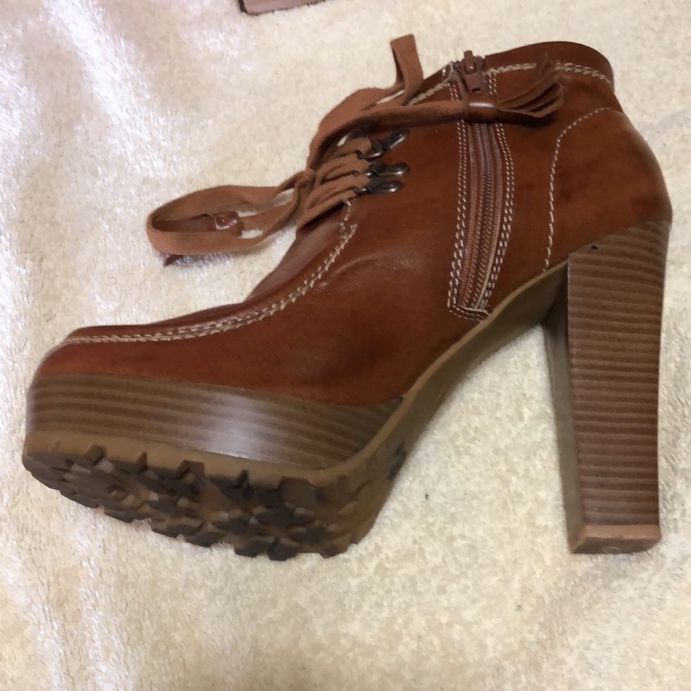 Mia Womens Brown Lace Up w/zipper Rubber soled 5” Heel Ankle Boots 10 Chunky - Picture 7 of 12